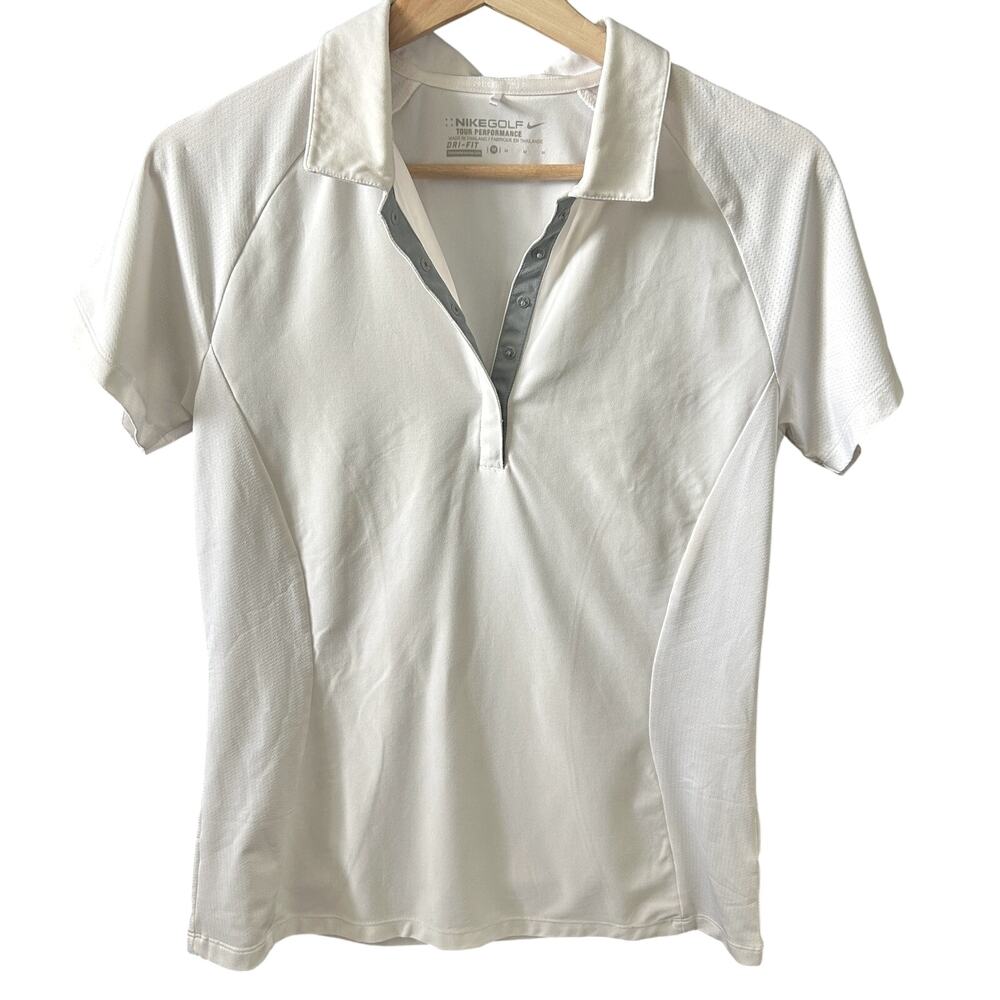 Women's Nike Golf Tour Performance Polo Sz Medium White Short Sleeves Pickleball